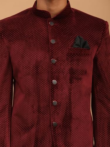 Image of VASTRAMAY Men's Velvet Jodhpuri | Velvet Polka Dot Jodhpuri Coat. The Threads of The Fabric Is Woven Tightly And Has A Long Lasting Sheen, This Jodhpuri Is Deservingly Called Prince Coat.