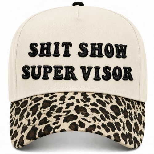 Funny Trucker Hat Shit Show Supervisor Leopard Print Vintage Two-Tone Cap Embroidered Baseball Hat for Women