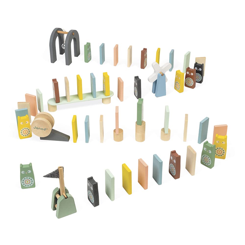 Janod - Domino in Legno Sweet Cocoon - Giocattolo Didattico e Prima Infanzia Dipinto Ad Acqua - Gioco di Abilità - Motricità Fine e Concentrazione - A Partire da 3 Anni, J04404