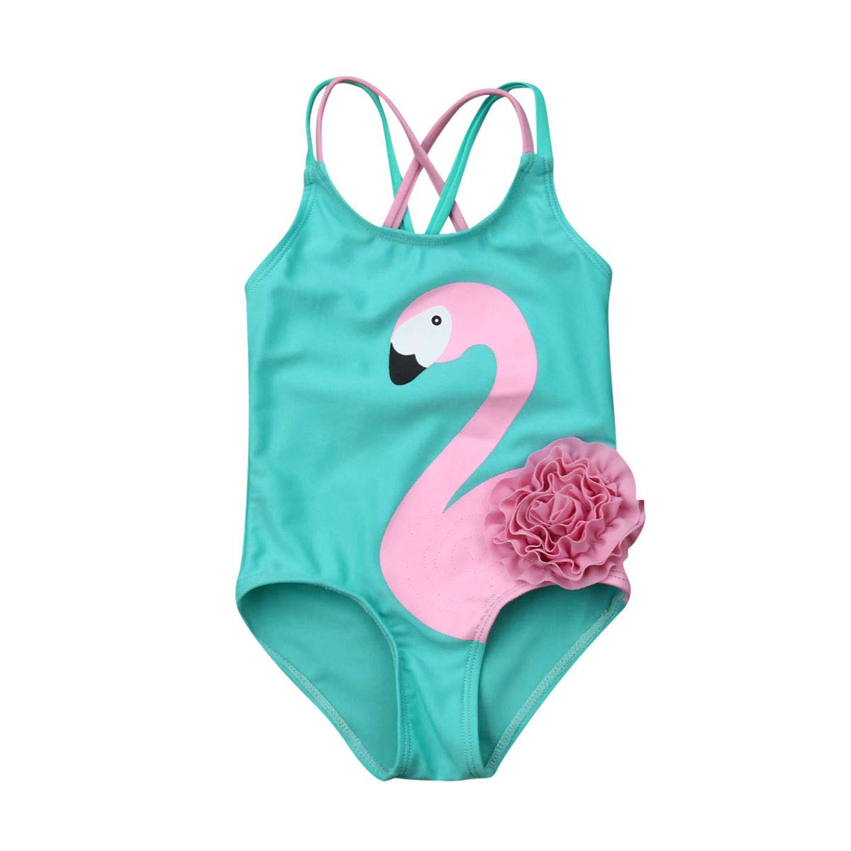 Toddler Baby Girl 3D Flower Cute Flamingo Swimsuit Swimwear Bathing Suit One Piece Sunsuits (Green, 3-4T)