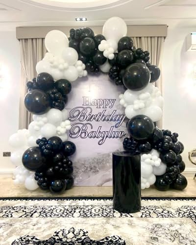 Image of 153Pcs Black and White Balloons Garland Arch Kit with Stars - 22 18 12 10 5 inch Different Size Black White Confetti Balloons for Birthday Anniversary Wedding Graduation Party Decorations