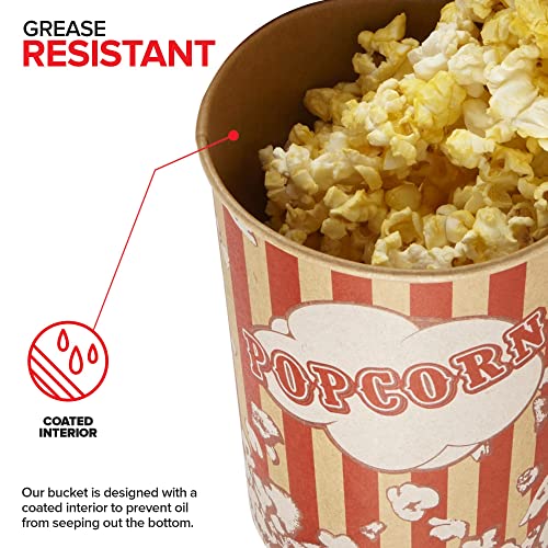 Image of Stock Your Home 32 Oz Kraft Popcorn Buckets (25 Count) - Greaseproof Vintage Style Disposable Popcorn Containers for Movie Theaters, Amusement Parks, Concession Stands & Themed Parties