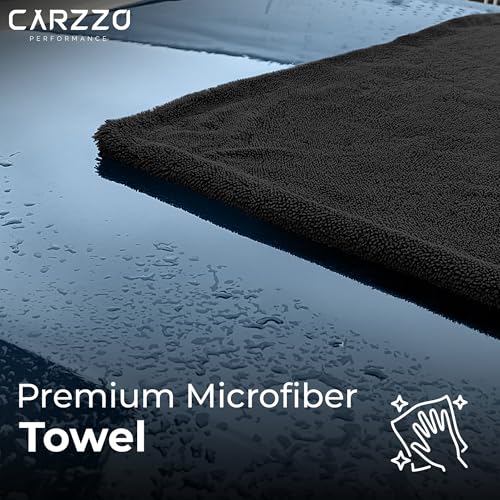 Image of Microfiber Car Cleaning Cloth, 1200 GSM, Large 60x40 Cm Ultra Soft, Super Water Absorbent, Lint Free Twisted Loop Towel for Car, Bike, Household, Drying & Detailing (Black)