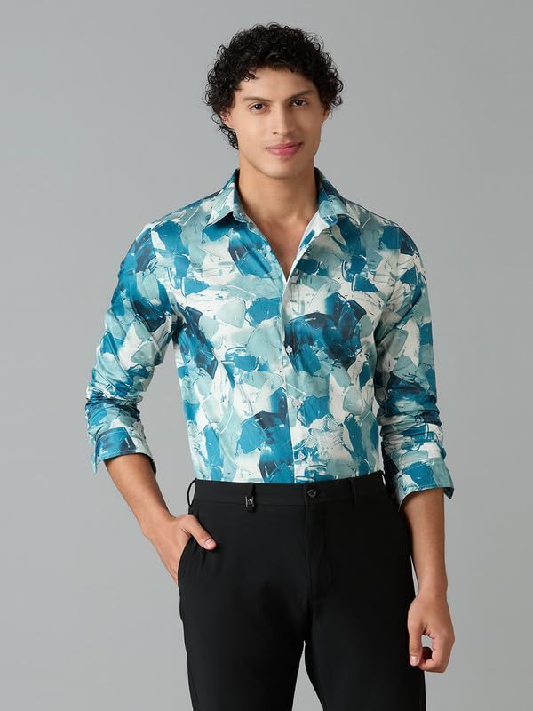 Image of Men's Printed Regular Fit Full Sleeves Cotton Formal Shirt