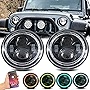 LQQDP 2pcs 7' Round RGB Multi Color DRL Amber Turn Signal White High/Low Beam LED Halo Projector Headlights Assembly+Bluetooth Controller+Canbus+H4/H13 Adaptor Compatible with 97-18 Wrangler TJ/LJ/JK