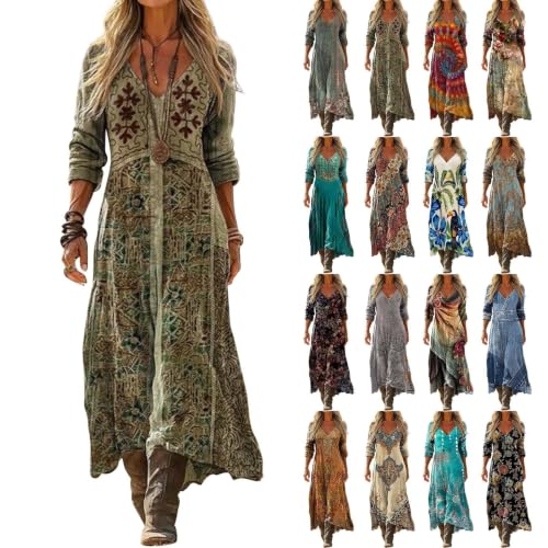 Womens Fall Boho Dresses Flowy Floral Western Maxi Dress - image 1