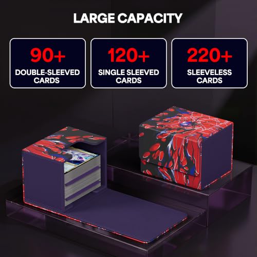 Image of Kabinka MTG Deck Box, Premium Printed Card Deck Box Holds 120+ Single Sleeved Cards, Leather TCG Deck Box with Magnetic Closure, Card Storage Box for MTG, TCG, CCG Cards (Red & Black)