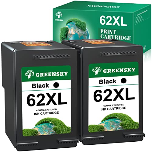 GREENSKY Remanufactured Ink Cartridge Replacement for HP 62XL 62 XL for HP Envy 7640 5660 5540 7645 5661 5640 OfficeJet 5740 5745 5746 250 200 Series Ink Printer (2 Black)