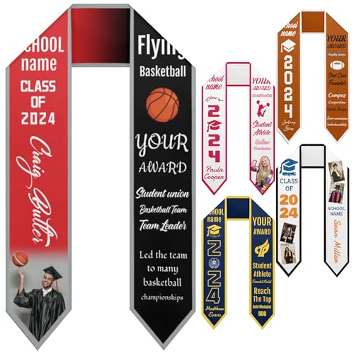 Artiglow Custom Graduation Stole Sash, Double-side Personalized Honor Stoles, Class of 2024, Basketball Theme, Celebration Stoles for High School Collage Graduates, Congratulations Gifts, 72 Inches
