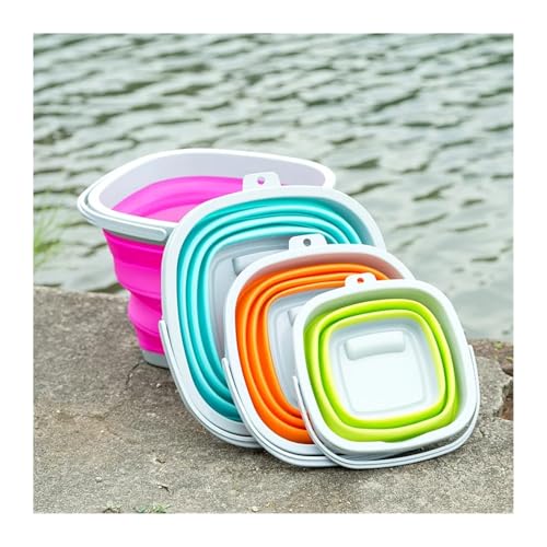 Cubo plegable de silicona azul de 10L para camping y limpieza 5