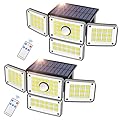 SZPOWER Outdoor Solar Lights for Outside, 224 LED 3000LM Motion Sensor Outdoor Lights Waterproof IP65, 4 Heads Solar Powered Flood Security Light with Remote Control & 3 Mode for House Yard 2 Pack