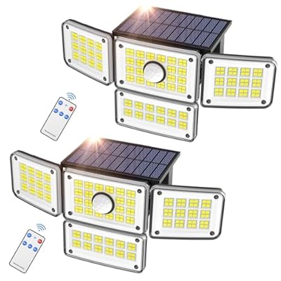 SZPOWER Outdoor Solar Lights for Outside, 224 LED 3000LM Motion Sensor Outdoor Lights Waterproof IP65, 4 Heads Solar Powered Flood Security Light with Remote Control & 3 Mode for House Yard 2 Pack