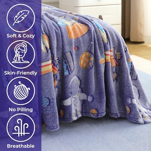 Image of Story@Home Glow AC Blankets for Kids | Lightweight AC Warm Blanket for Children | Kids Blanket 0-15 Years (200 x 150 cm) | Soft Fleece, Cozy All-Season Radium Blanket for Boys & Girls - Space Theme