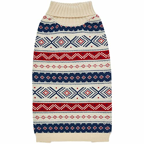 Blueberry Pet Jersey para perro con cuello alto y cuello alto Fair Isle para otoño e invierno, color blanco cremoso, longitud de la espalda 25 cm, ropa cálida para perros pequeños Cover
