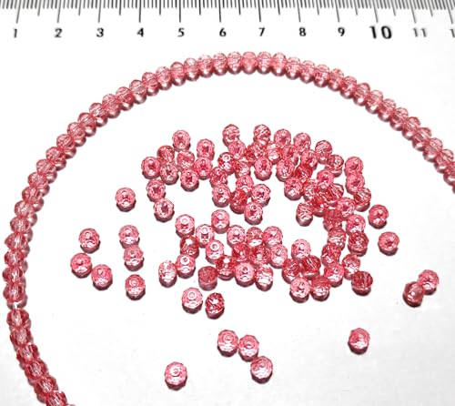 Image of GoSetGet! 4mm Rondelle /Tire (1000Pcs) LITE Pink Crystal Macrame Plastic Beads for Arts, Crafts & Decoratives-High Sparkle Cutting Crystal Beads for Macrame, Jhula, Torana, Jhumar (Pink)
