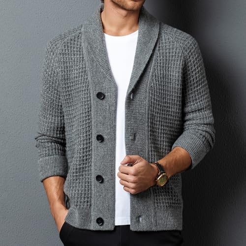 Men's100% Wool Shawl Collar Cardigan Sweater Winter Warmth Cable Knit Button up Sweater2