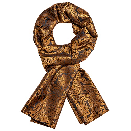 YOHOWA Gold Black Scarf for Men Floral Silk Lightweight Feeling Soft Scarves Neckerchief Wraps Fashion Gift Formal Casual Wedding