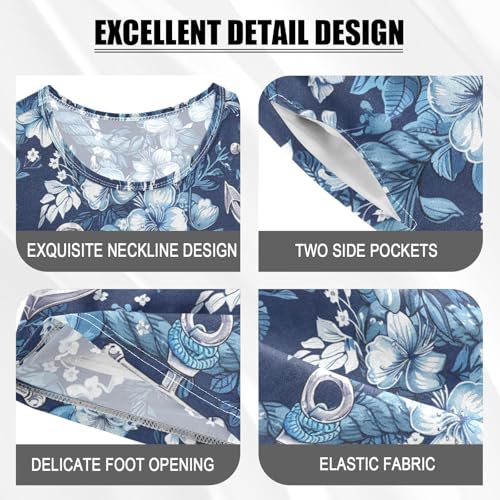 ALAZA Nautical Anchor Blue Flowers Pajama Set Short Sleeve Sleepwear Soft Lounge Nightwear4