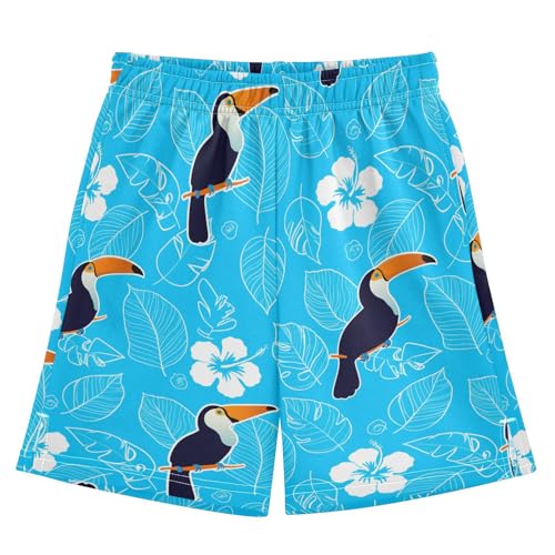 J JOYSAY Toucan Hibiscus Leaves Boys Athletic Shorts Kids Youth Casual Shotrs with Pockets Elastic Waistband