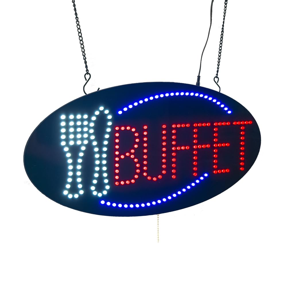 LED Buffet Sign, Well-designed Business Signs for Self-service Restaurant, 19"×9.5", High Brightness Animated Billboard, Multiple Light Modes,