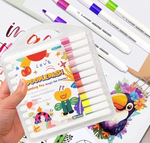 Image of FAMOUS QUALITY New Acrylic Paint Markers Set of 36 Vibrant Colors, Permanent Water-Based Marker Pens for Rock Painting, DIY Crafts, Canvas (36)