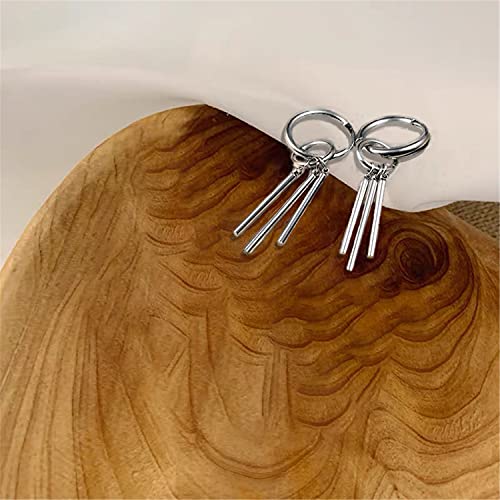 Personalized Punk Stainless Steel Three Bar Geometry Dangle Drop Hinged Hoop Huggie Earrings with Long Pendant for Women Men Unisex3