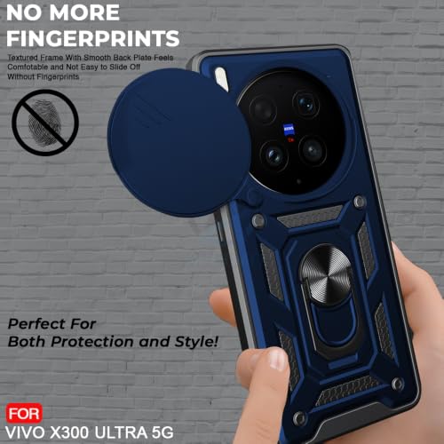 Image of AESTMO Tough Armor Vivo X300 Ultra 5G Bumper Back Case Cover | Ring Holder & Sliding Camera Shield Cover | 360 Degree Protection Back Case Cover for Vivo X300 Ultra 5G (Blue)