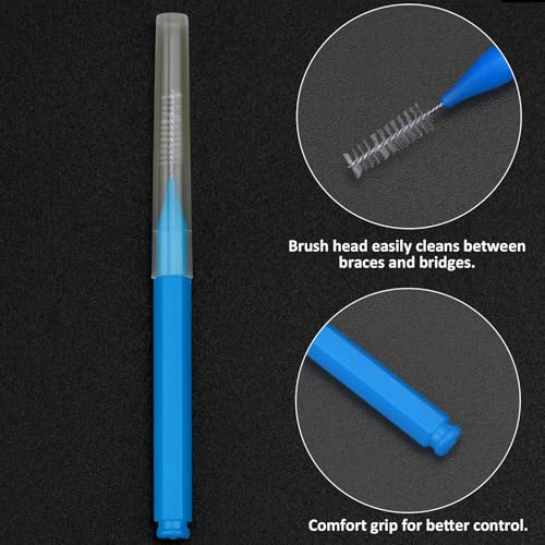 Image of Patelai 100 Pieces Braces Dental Brush for Cleaner Interdental Toothpick Dental Tooth Flossing Head Oral Hygiene Flosser Toothpick Cleaners Tooth Tool (Pink,Blue,Mixed Size)