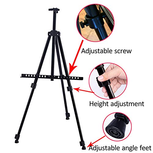 2Pcs 66 Inches Arts Crafts Easel By Aokbean Aluminum Metal Tripod Easel Stand With Portable Bag Adjustable Height Easel For Floor Painting Displaying (66 In Black-2 Pack) #TOP2