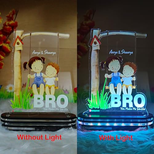 Image of lampees Personalized 3D LED lamp Rakhi Brother Sister name - Multi Color (BRO)