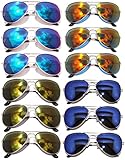 Wholesale Aviator Gold Color Frame Eyeglasses Full Mirror Lens Blue, Blue-Green, Red, Yellow -12 Pack OWL.
