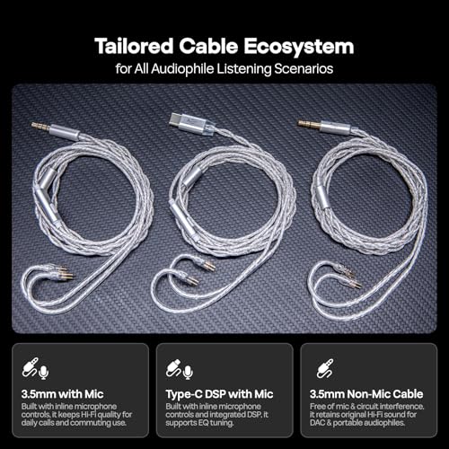 Image of Linsoul Kiwi Ears Belle 10mm DLC Dynamic Driver in-Ear Monitor, HiFi Wired Earbuds with Dual Silver-Plated Cables, Professional IEM for Stage Performance /Gaming /Music Production (with MIC, Black)