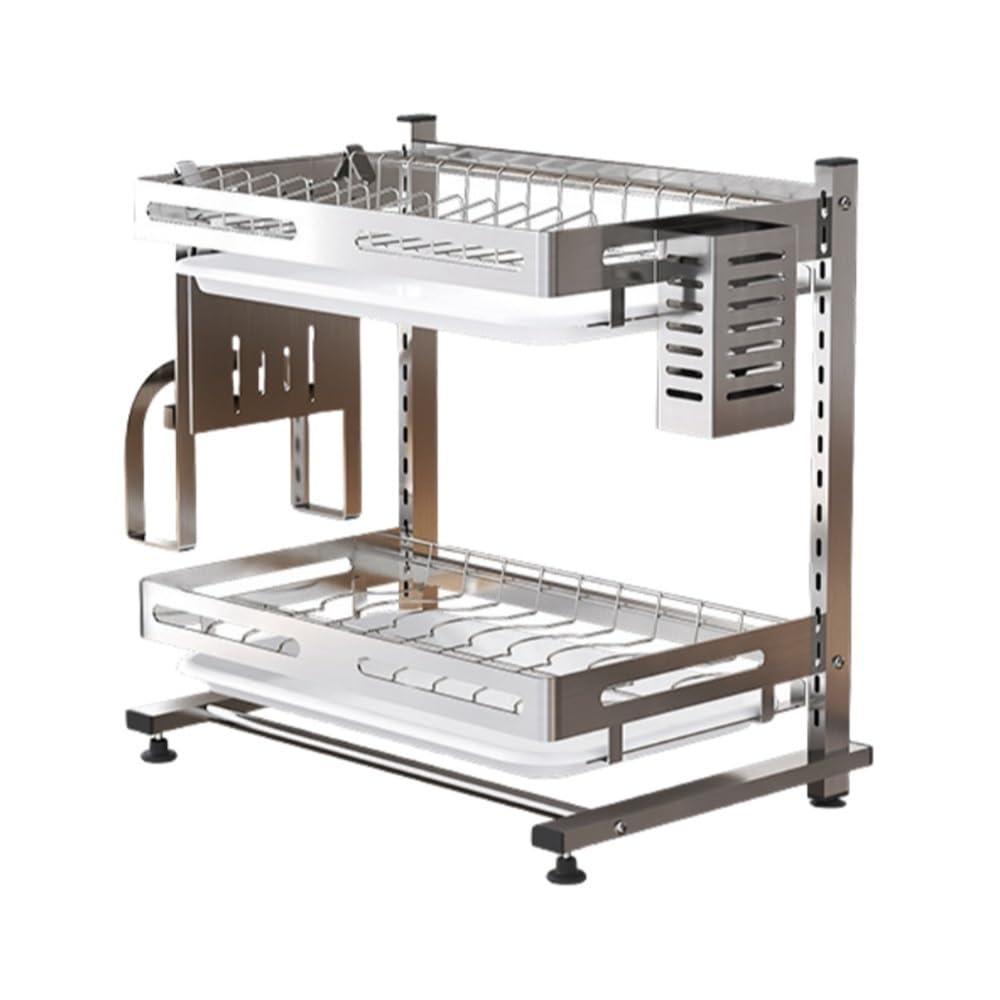 Scolapiatti, scolapiatti da Cucina in Acciaio Inox, scolapiatti a più Livelli, portaposate per Piano Cucina, Sala da Pranzo (Dimensioni: 40 x 28 x 42,5 cm)