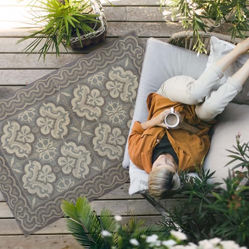 Tapis extérieur géométrie rustique en PVC de qualité supérieure - 3