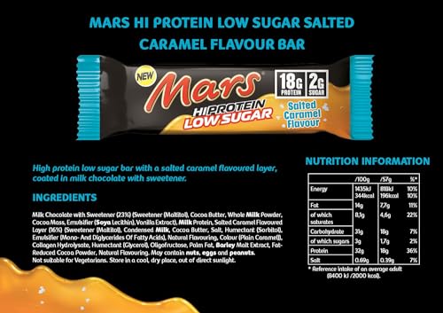 Mars - Salted Caramel Low Sugar Chocolate Hi Protein Bars | 12 x 57g Pack, Only 2g of Sugar per bar, High Protein Energy Snack, 18g Protein - Image 5