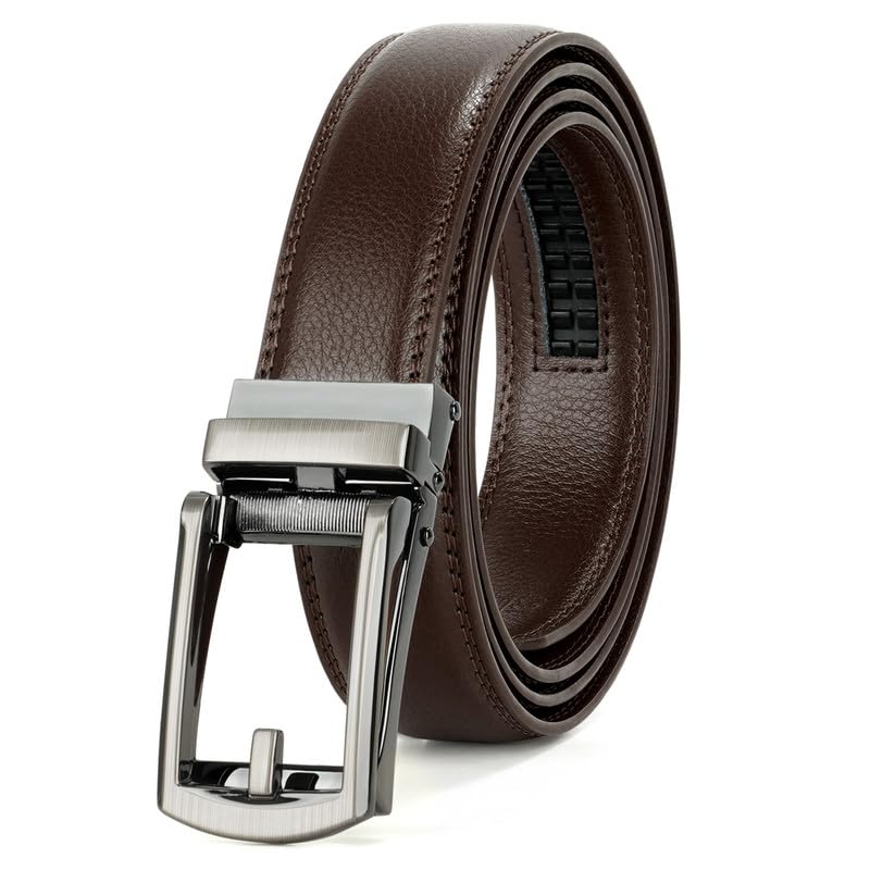 JasGood Herren Ledergürtel Automatische Ratsche Gürtel für Herren Leder Gürtel 33mm Breit mit Verstellbarer Automatische Schnalle für Anzug Geschäft Lässig