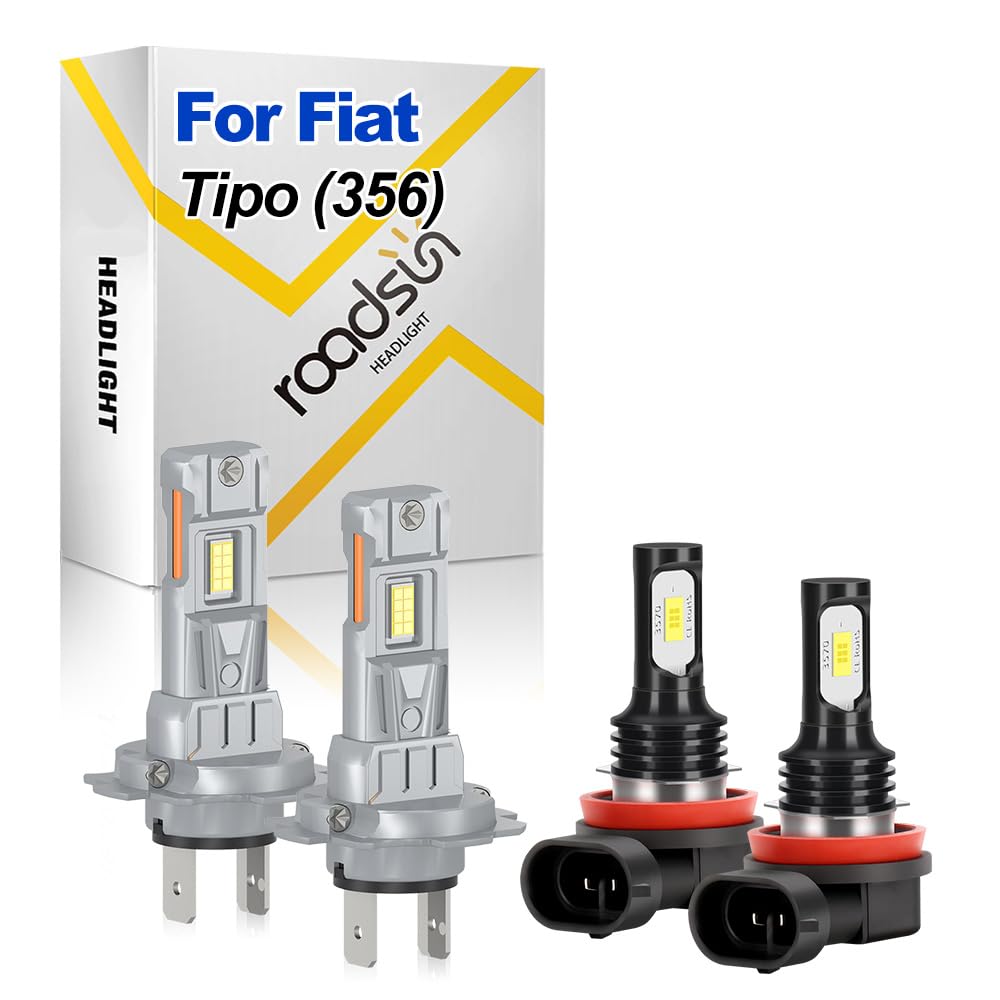 Bombillas LED para Faros, H7 Luz De Cruce, H11 Luz Antiniebla, 20000LM, 12V, Bombillas LED de luz blanca de 6000K, disipación de calor eficiente, For Fiat Tipo 2015-2022