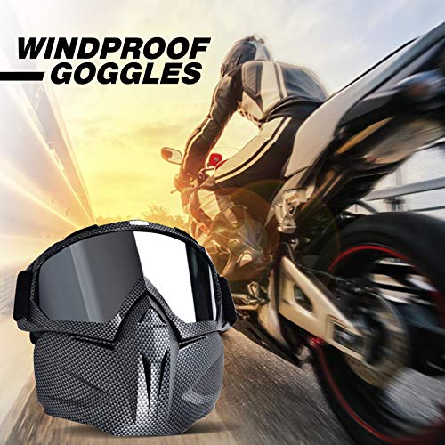 BOLLFO Motorcycle Goggle Mask,Protective Glasses with Detachable Mask for Cycling,Skiing,Paintball,Riding,Snowmobile,Halloween Adjustable Windproof Outdoor Anti-Fog Face Mask (Snakeskin Pattern)