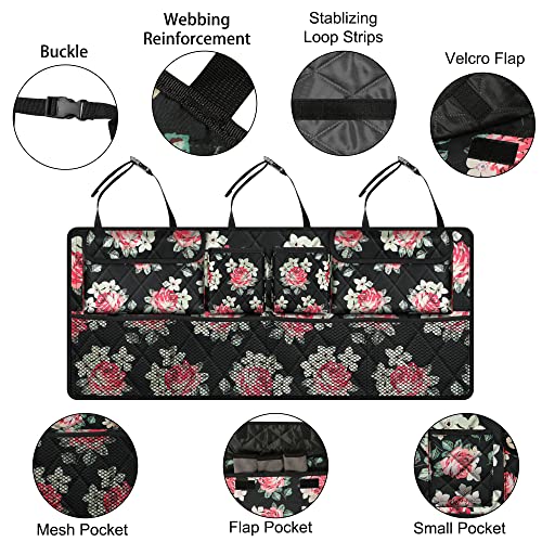 Image of Car Trunk Organizer,Large Capacity Backseat Trunk Organizer(42 inch*18 inch),Collapsible Car Storage Bag with 8 Pocekt,Car Organizer for SUV /MPV /Truck - Floral