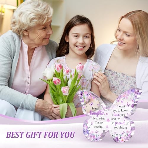 Image of Gifzy Daughter Gifts from Mom Dad, Unique Purple Butterfly Acrylic Plaque Desk Decor, Best Gifts for Daughter Adult Birthday Graduation Christmas Valentines, 5 x 5 x 0.5 inches