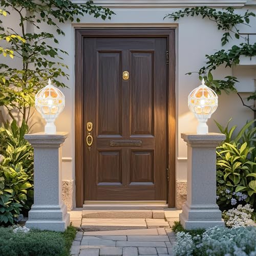 Outdoor Lamp Post Lights for Lawn Yard Driveway, White Outside Globe Aluminum Post Light, Anti-Rust Pier Mount Post Lighting Fixtures, Sphere Waterproof Exterior Pole Post Light (1 Pack)
