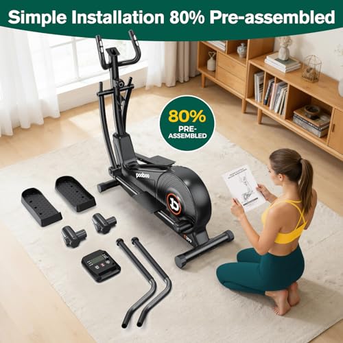 Image of pooboo Elliptical Machine, Elliptical Exercise Machine with 16-Level Resistance&Quiet Magnetic Driving System, Elliptical Machine for Home with LCD Monitor,15.5-17IN Stride,350LBS Weight Capacity