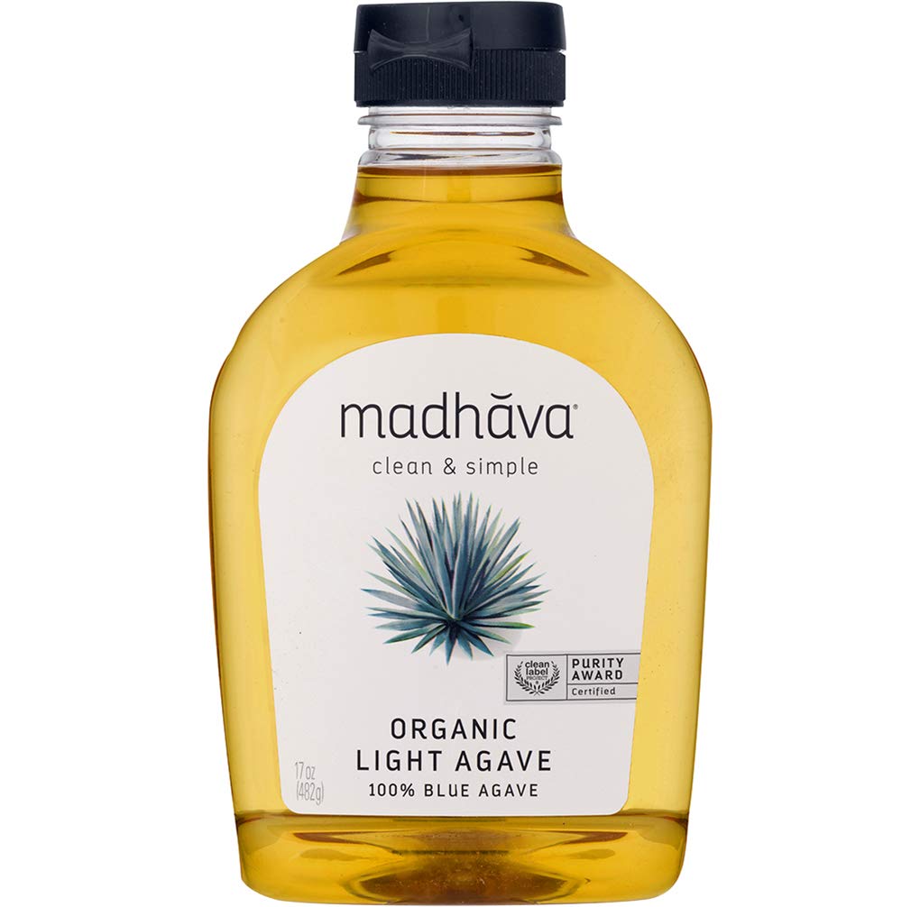 Madhava Organic Light Agave, 100% Pure Organic Blue Agave Nectar, Natural Sweetener, Sugar Alternative, Vegan, Organic, Non GMO, Liquid Sweetener, 17 Ounce