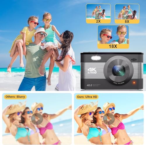 Digital Camera for Photography Autofocus 4K 48MP Compact Vlogging Camera for YouTube with 3 Inch Screen 18X Digital Zoom Point and Shoot Camera Mini Travel Camera with 32GB SD Card, 2 Batteries - Image 3