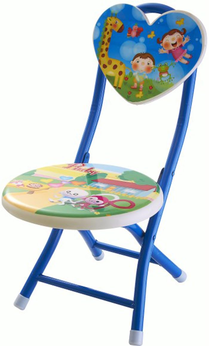 MAMMOTH Heart Shape Kids Chair Cartoon Printed Foldable Kids/Children Folding Chair for Playrooms, Schools, Daycares, and Home. Metal and Fibre Body Picnic Beach Camping Mini Chair [Multi]