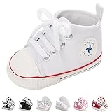 Newborn Baby Girls Boys Canvas Shoes Infant Soft Sole Slip On First Walkers Sneaker Toddler Flat Lazy Loafers High Top Shoes(A/White Red, 6-12 Months)