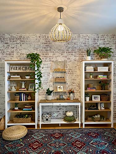 Wicker Pendant Light Beige Rattan Light Fixture Woven Pendant Light Basket Lamp Shade Light Fixtures Ceiling Light Hanging for Kitchen Island Patio Hallway Dining Room Bedroom(Led Bulb Incl.) - Image 4