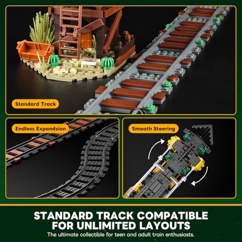 Image of Lumibricks Wild West Freight Train Lighting Building-Bricks Set - Classic 4-4-0 Locomotive Model 1524 Pcs Ideas Kit for Adult and Teens
