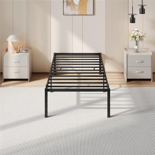 Yaheetech Bastidor de Cama Metálico Listones de Acero Espacio de Almacenamiento Bajo la Cama Fácil Montaje Cama Individual 90 x 200 x 36cm Negro