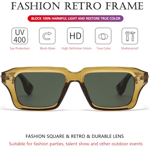 Image of AIEYEZO Rectangle Sunglasses for Men Women Fashion Square Frame Sun Glasses 90's Retro Designer Shades